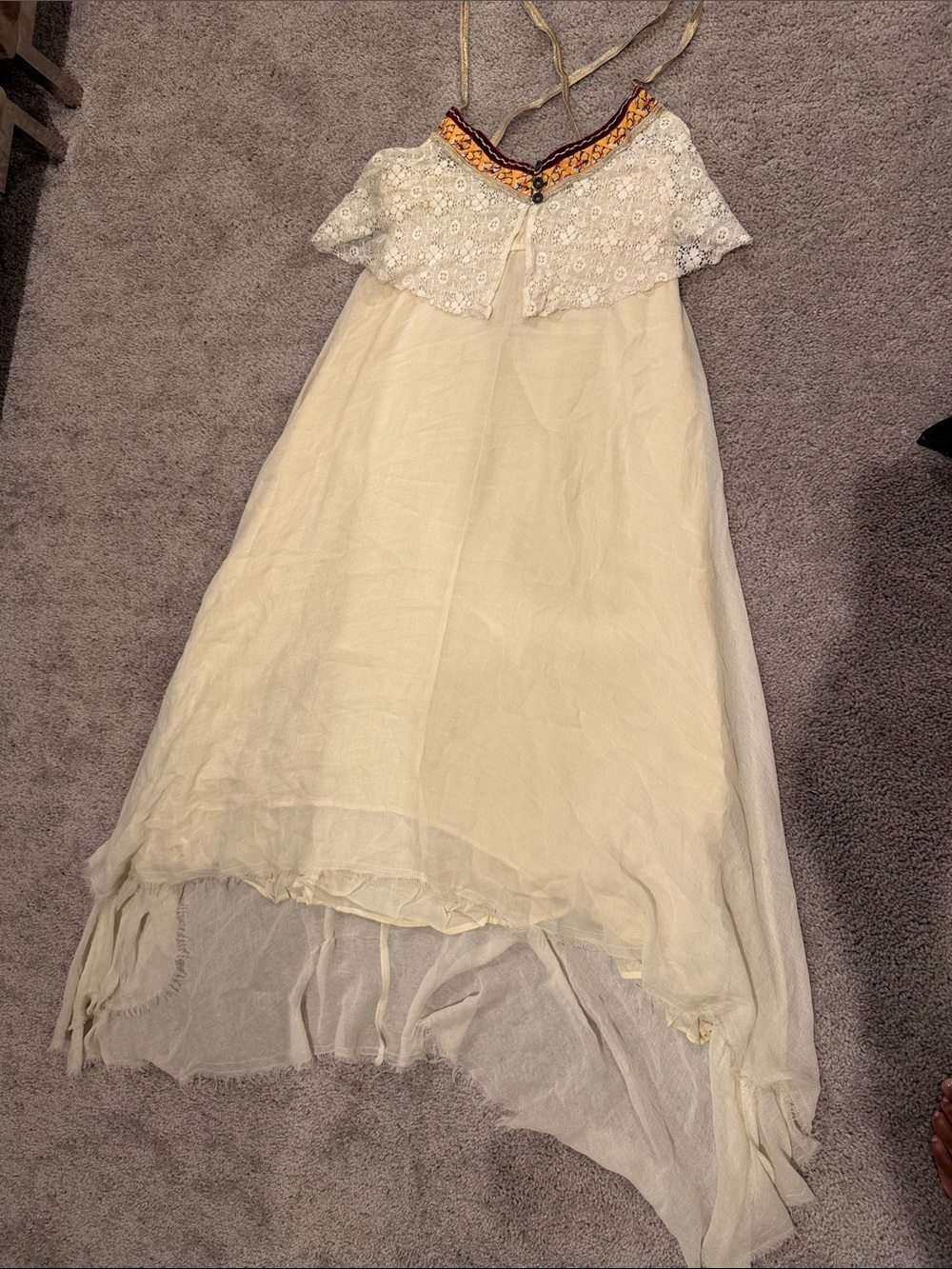Free People Cream Maxi Dress with Embroidered Yoke